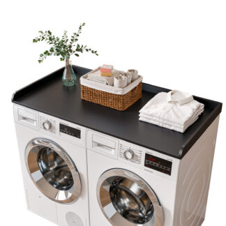 Memobarco Washer Dryer Countertop, 54" Width x 27.5" Depth Laundry Countertop Organization, Wooden Washer and Dryer Topper for Folding, Sorting & Ironing, Easy to Install, Black