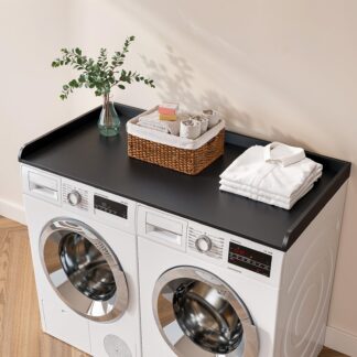Memobarco Washer Dryer Countertop, 54" Width x 27.5" Depth Laundry Countertop Organization, Wooden Washer and Dryer Topper for Folding, Sorting & Ironing, Easy to Install, Black