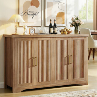 Memobarco Fluted Buffet Cabinet with Storage Accent Sideboard,Modern Credenza with 4 Doors & Adjustable Shelves,Wood Coffee Bar Table Console for Dining Room Kitchen Living Room Entryway,Natural Oak